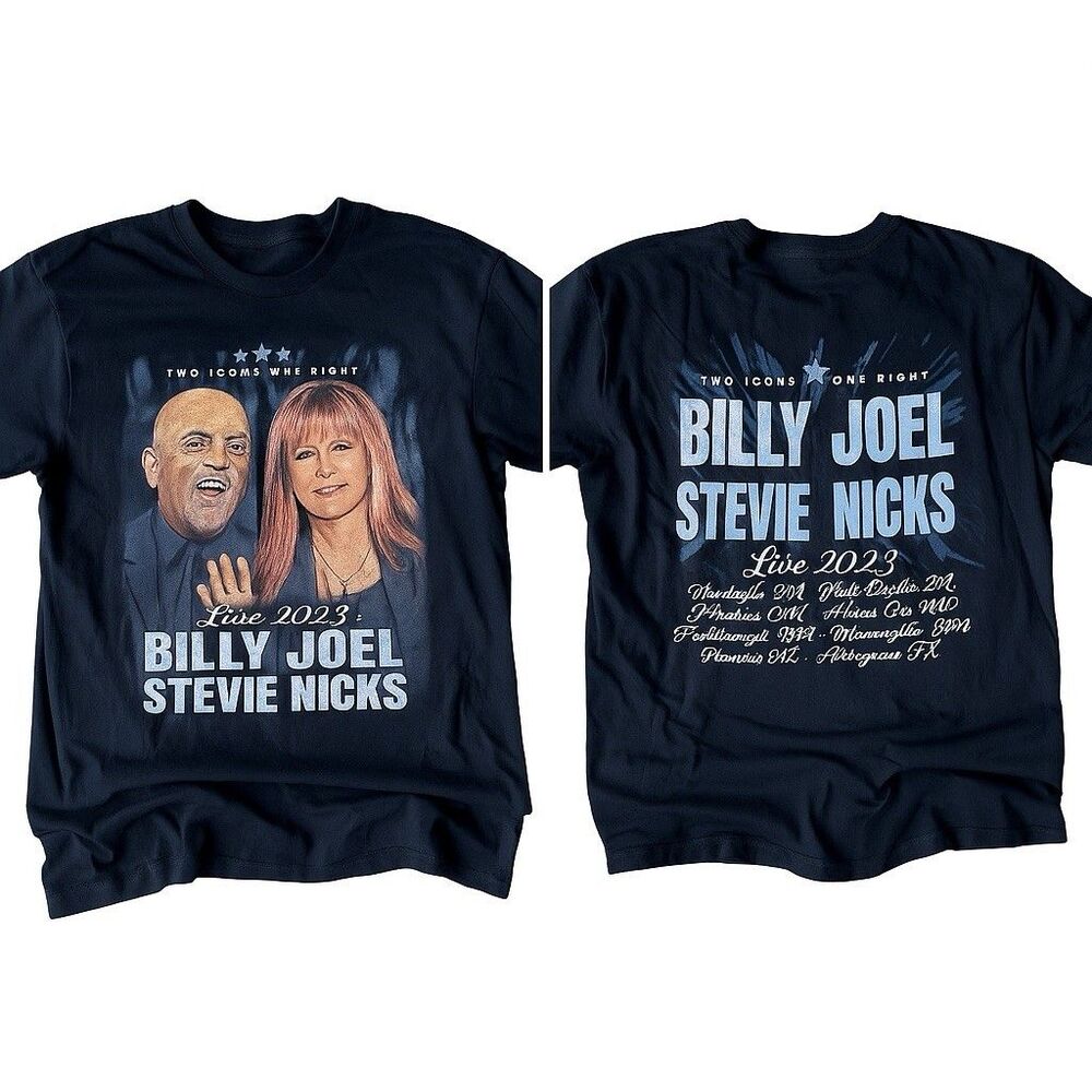 Billy Joel Stevie Nicks Live 2023 Tour T-Shirt Size L‎ Black Concert Fan Merch